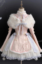 Robe Lolita douce de style chinois avec manches longues roses, volants et nœud papillon